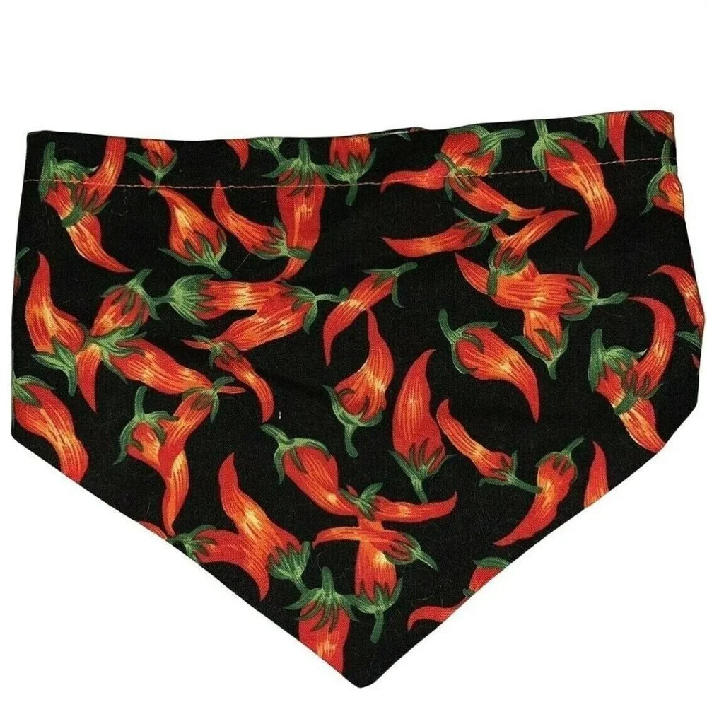 Handcrafted Dog Bandana Scarf Medium Reversible Chili Peppers Clover Hook Loop